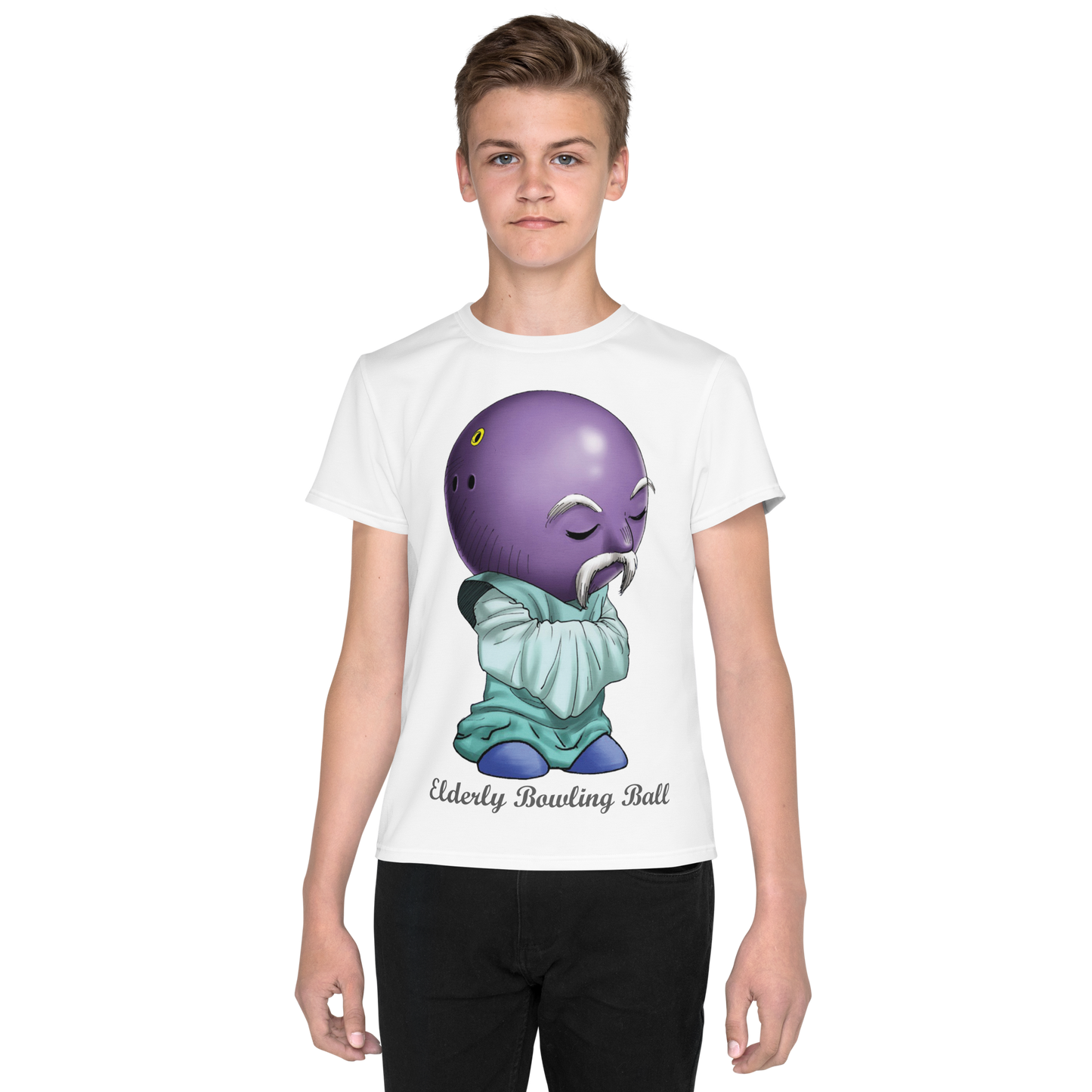 "Elderly Bowling Ball" Crew Neck White Unisex T-Shirt