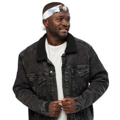Man wearing a white customize bandana