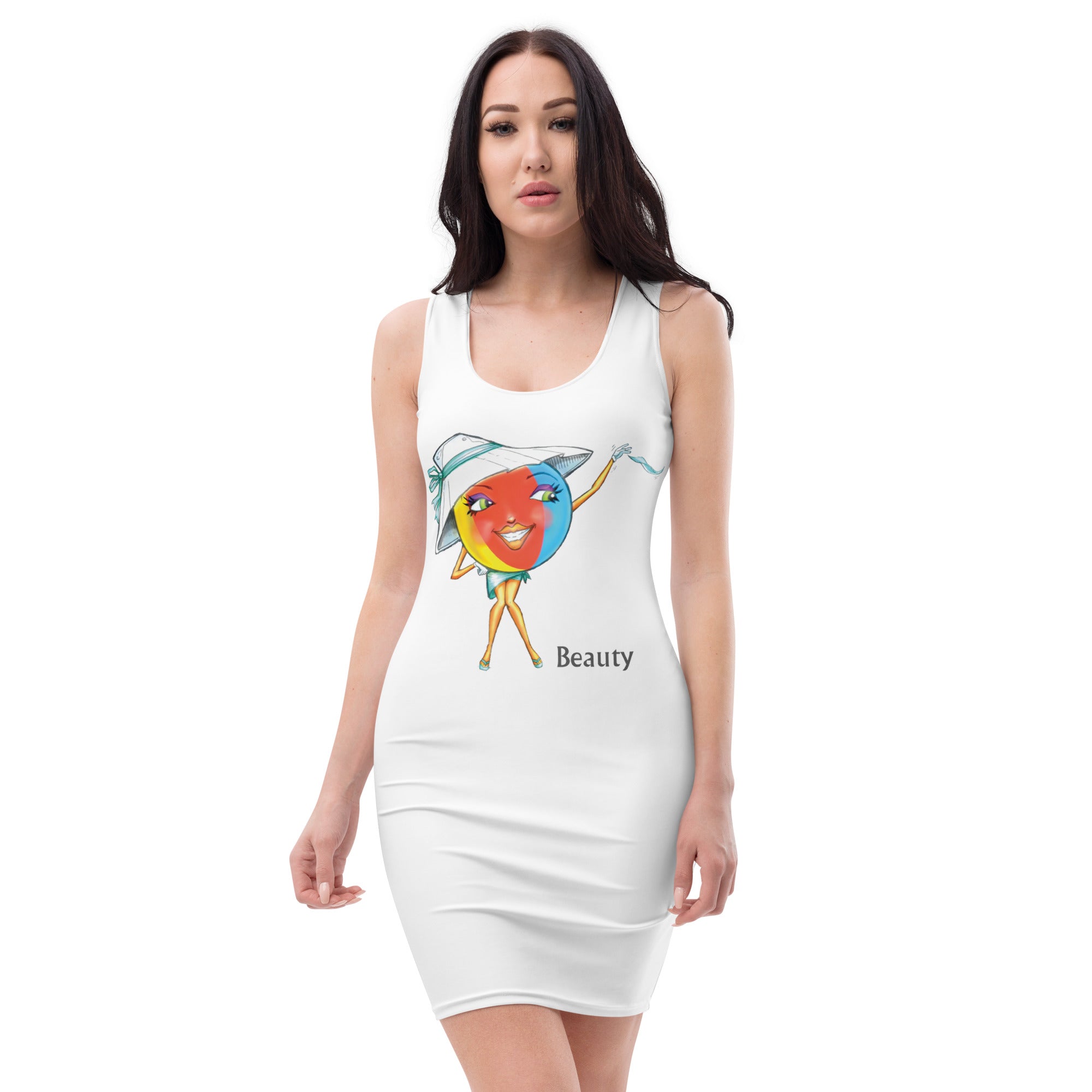 White tank dress with colorful with graphic design