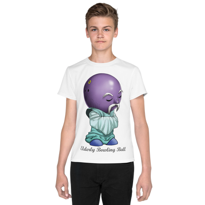 "Elderly Bowling Ball" Crew Neck White Unisex T-Shirt