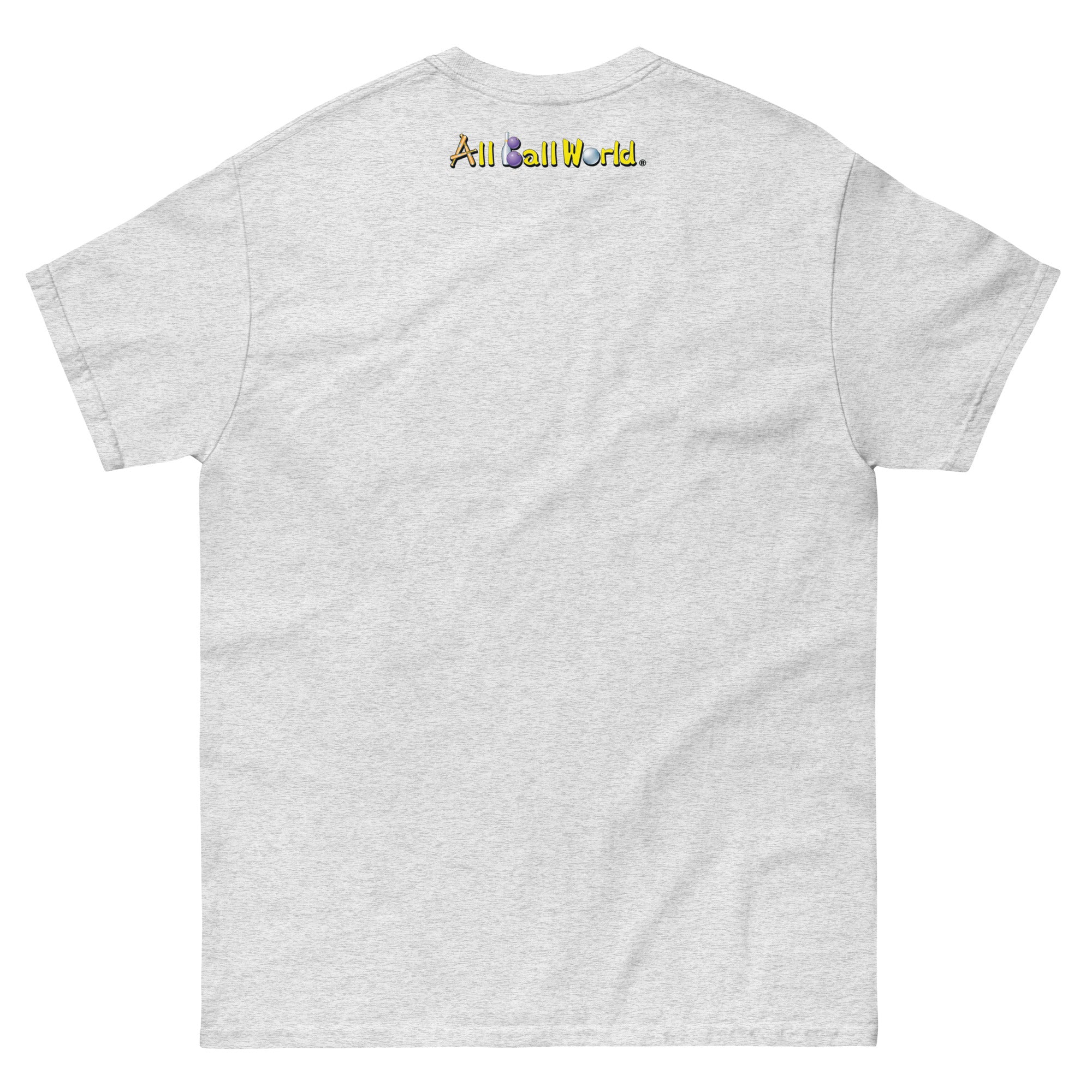 Gray t-shirt with 'All Ball World' text on the back 