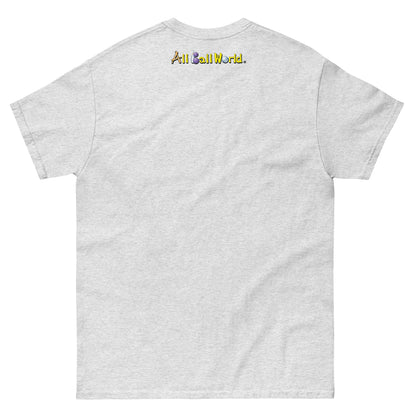 Gray t-shirt with 'All Ball World' text on the back 
