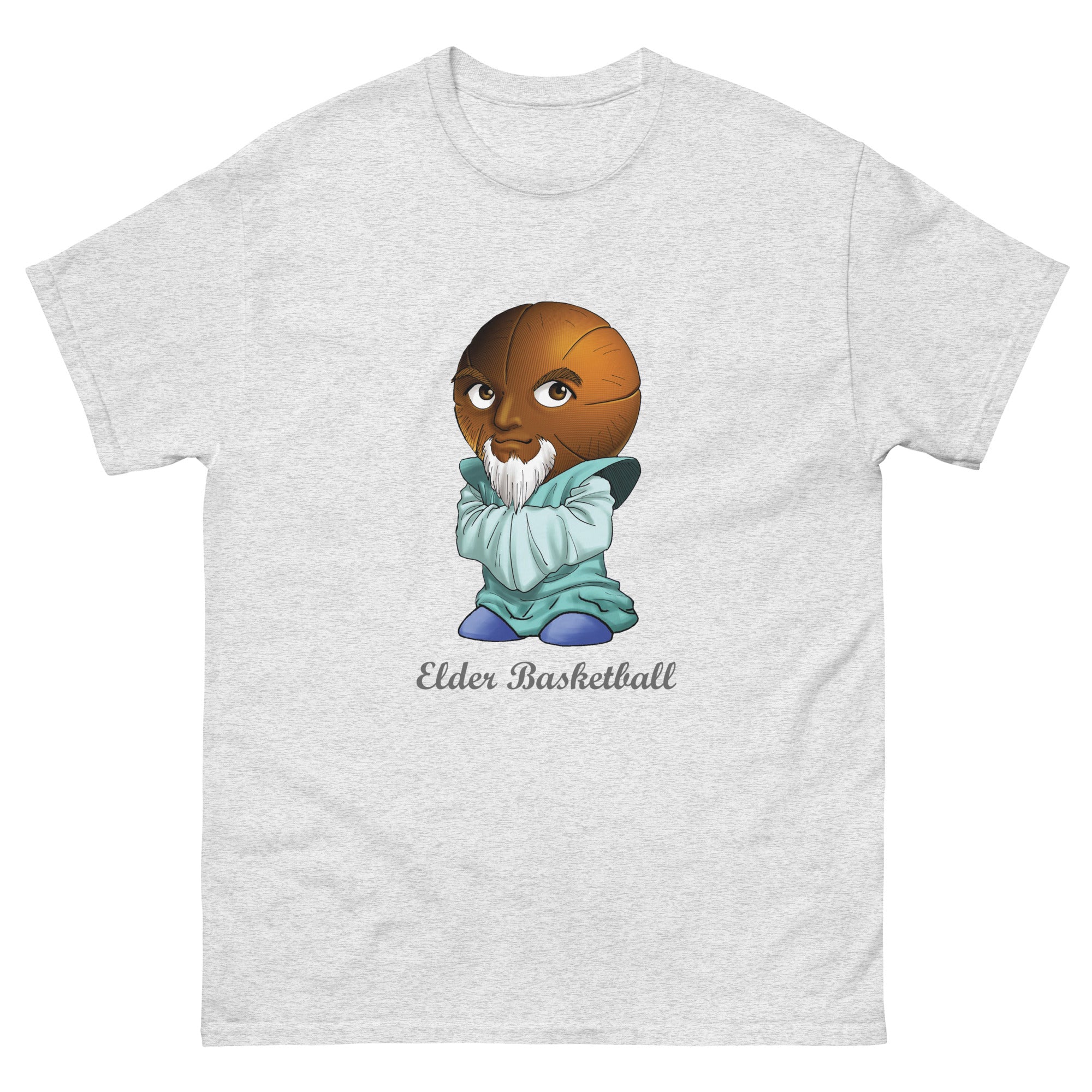 Gray t-shirt with a Elder Basketball Print Men’s Classic Tee – Cotton Athletic Streetwear T-Shirt 