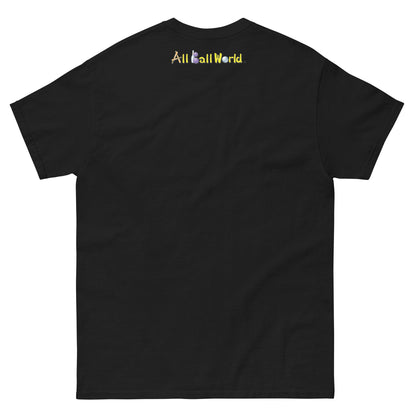 Black t-shirt with 'All Ball World' text on the back