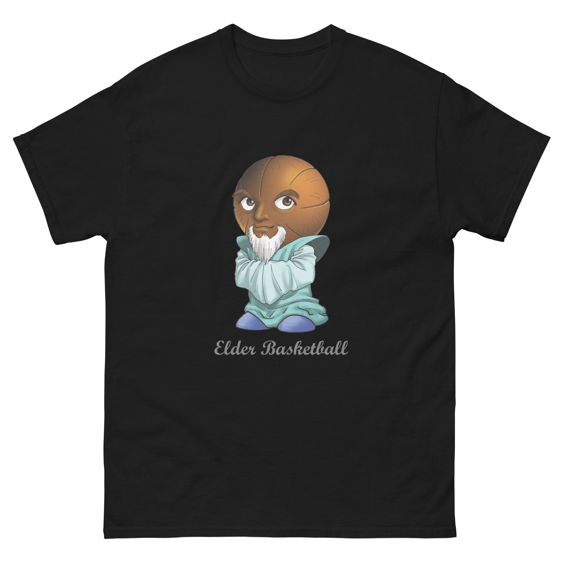 Black t-shirt with a Elder Basketball Print Men’s Classic Tee – Cotton Athletic Streetwear T-Shirt 