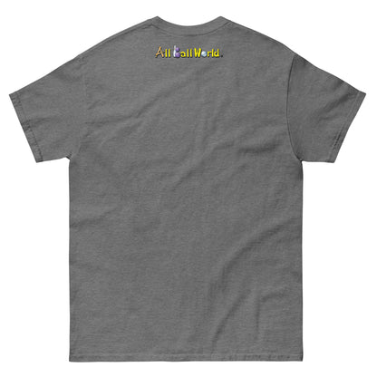 Gray t-shirt with 'All Ball World' text on the back