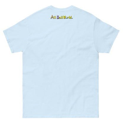 Light blue t-shirt with 'All Ball World' text on the back