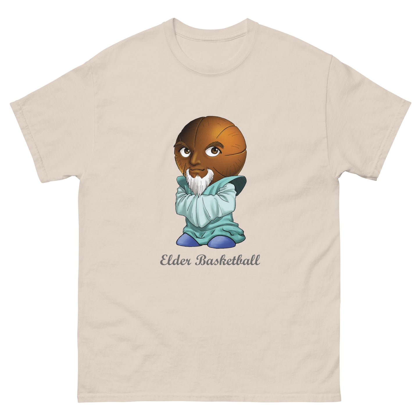 Beige t-shirt with a Elder Basketball Print Men’s Classic Tee – Cotton Athletic Streetwear T-Shirt 