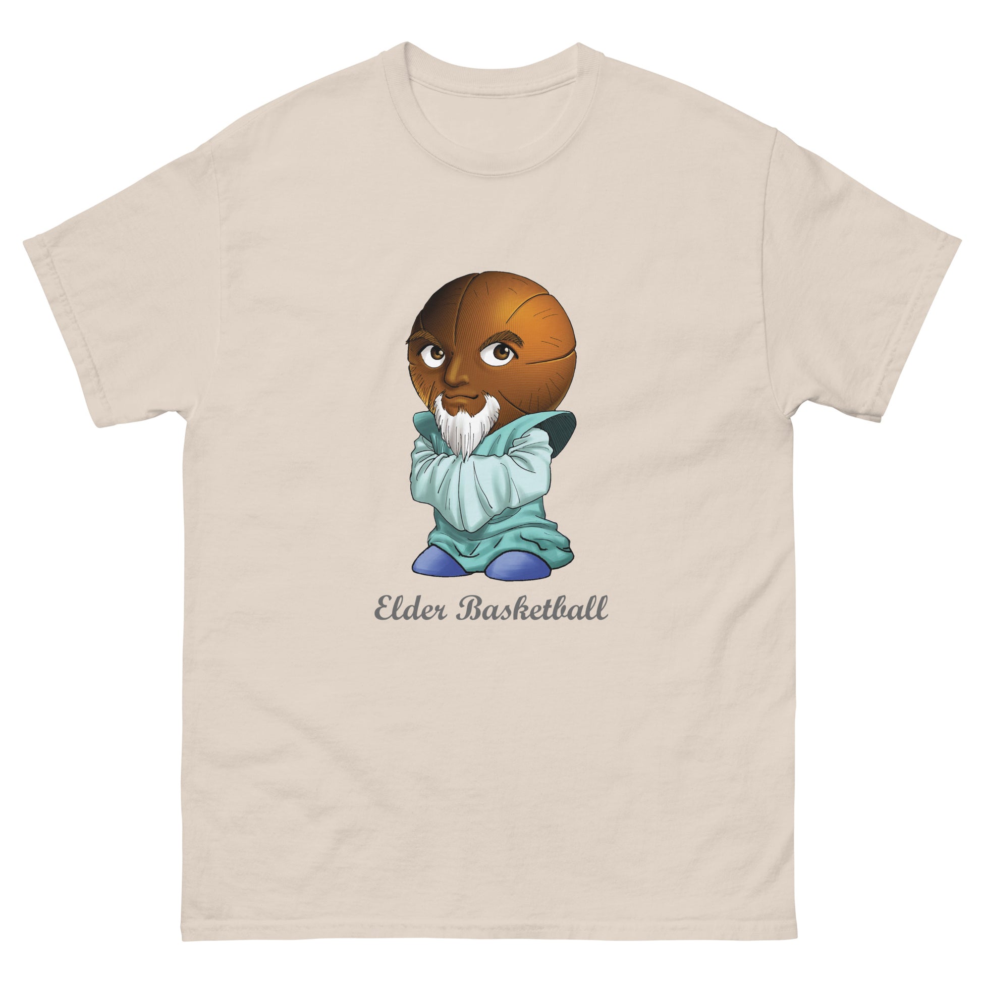 Beige t-shirt with a Elder Basketball Print Men’s Classic Tee – Cotton Athletic Streetwear T-Shirt 