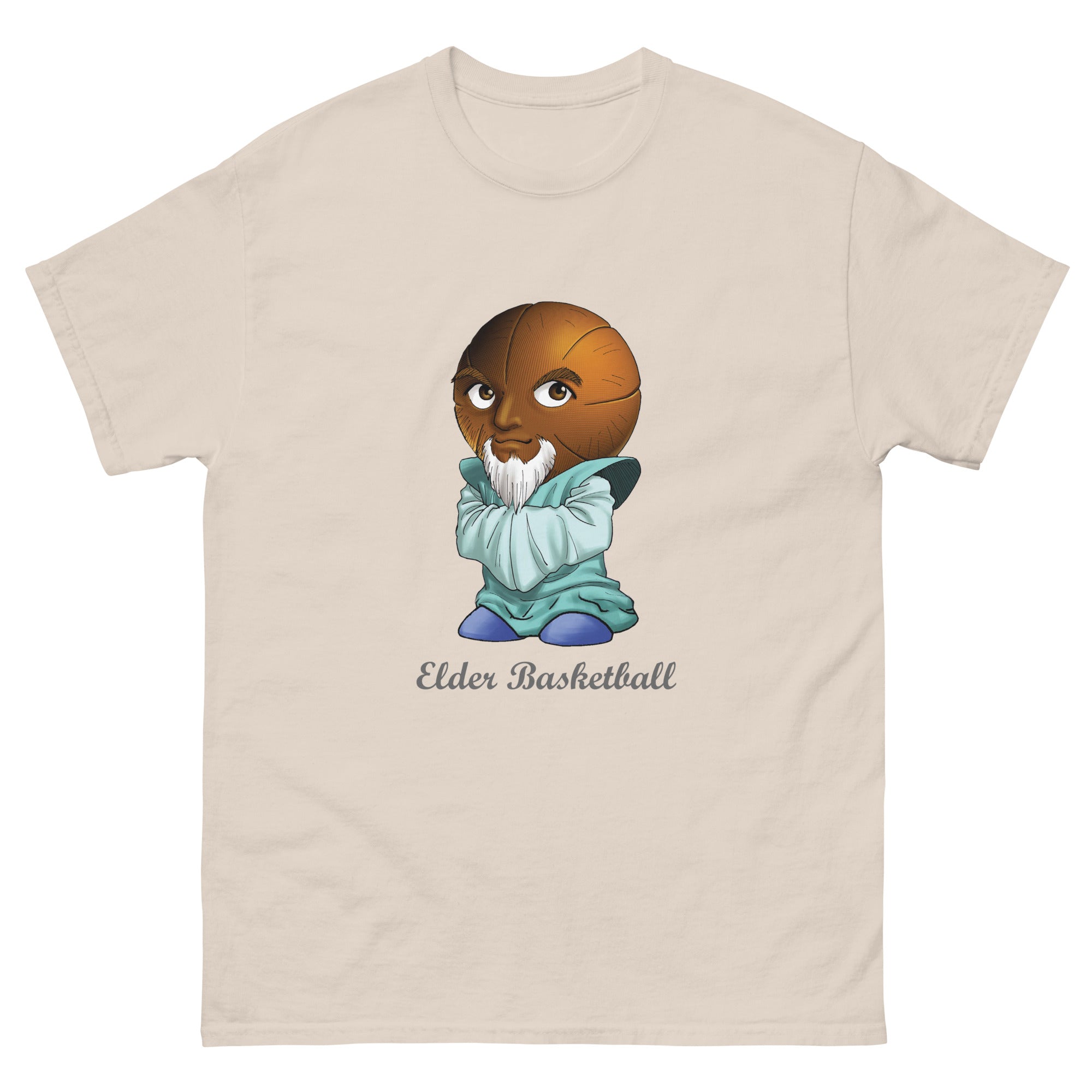 Beige t-shirt with a Elder Basketball Print Men’s Classic Tee – Cotton Athletic Streetwear T-Shirt 