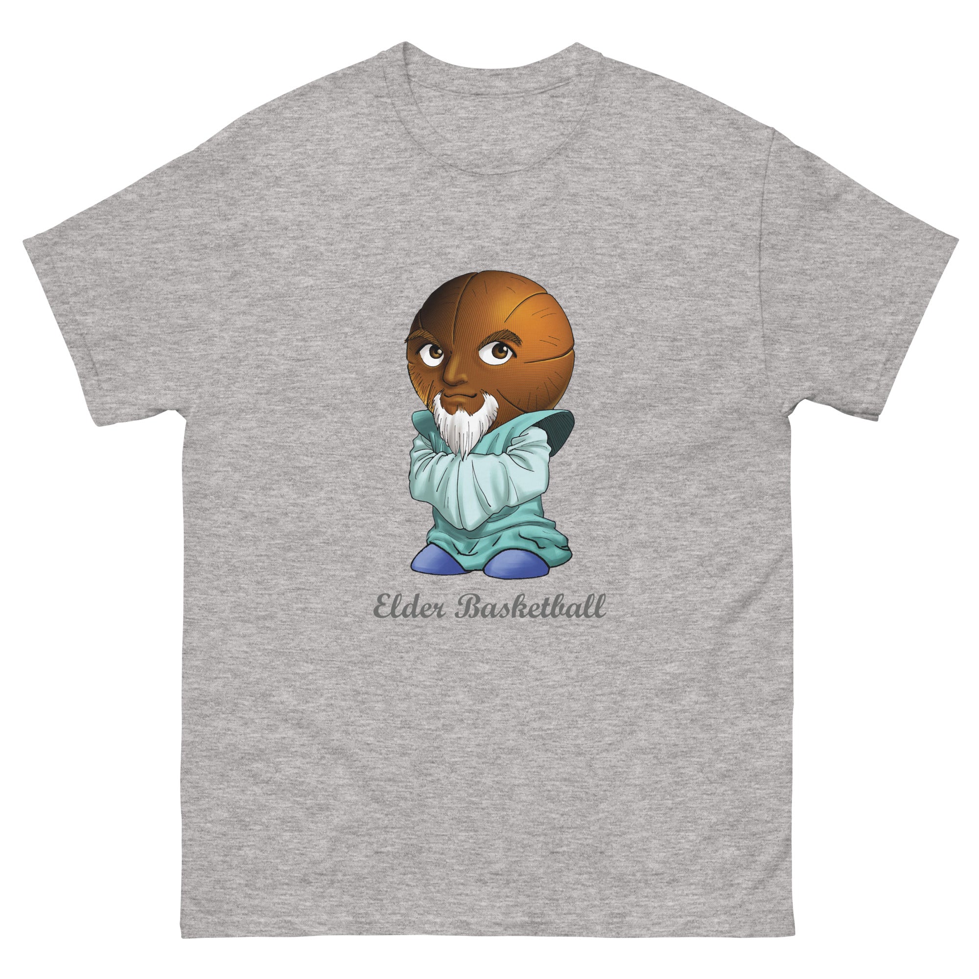 Gray t-shirt with a Elder Basketball Print Men’s Classic Tee – Cotton Athletic Streetwear T-Shirt 