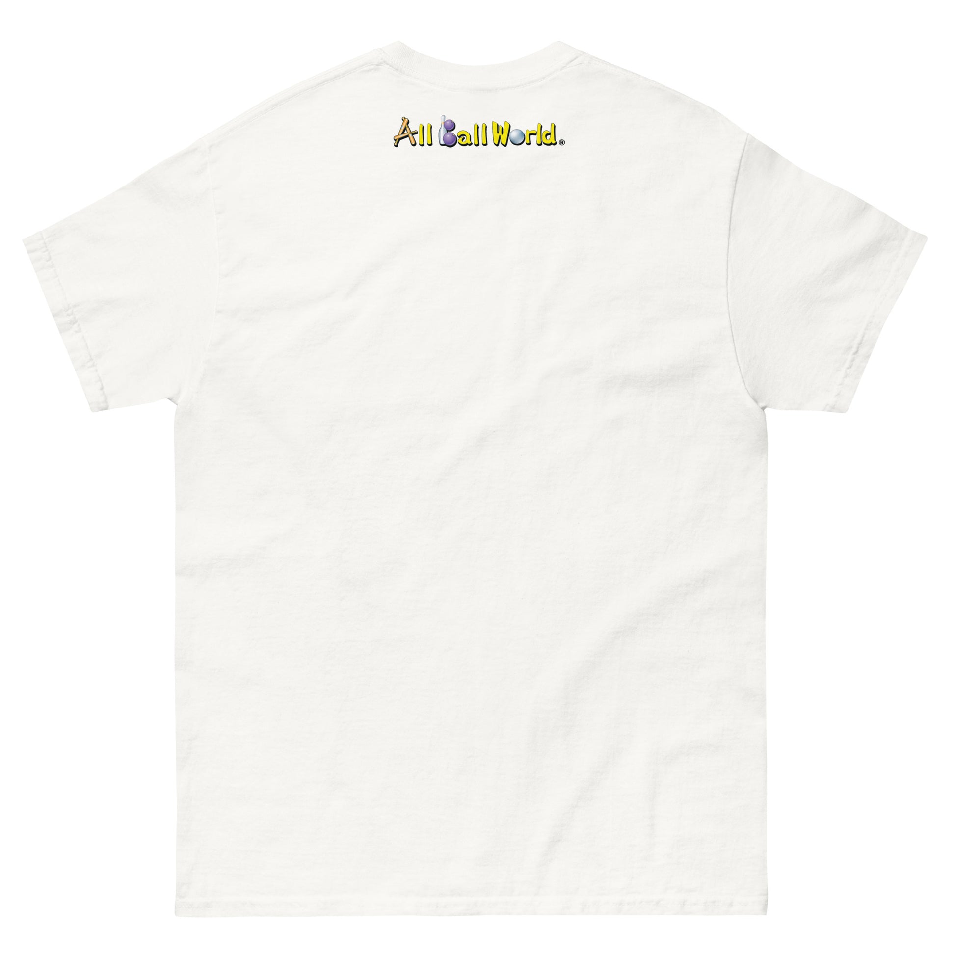 White t-shirt with 'All Ball World' text 