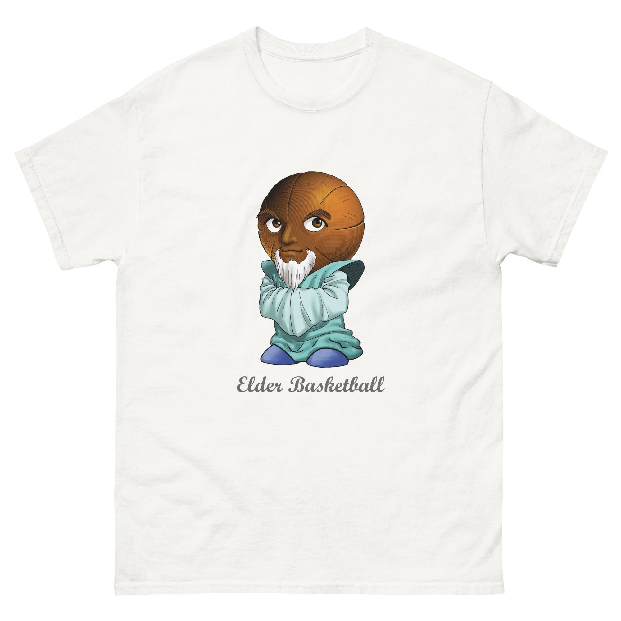 White t-shirt with a Elder Basketball Print Men’s Classic Tee – Cotton Athletic Streetwear T-Shirt 