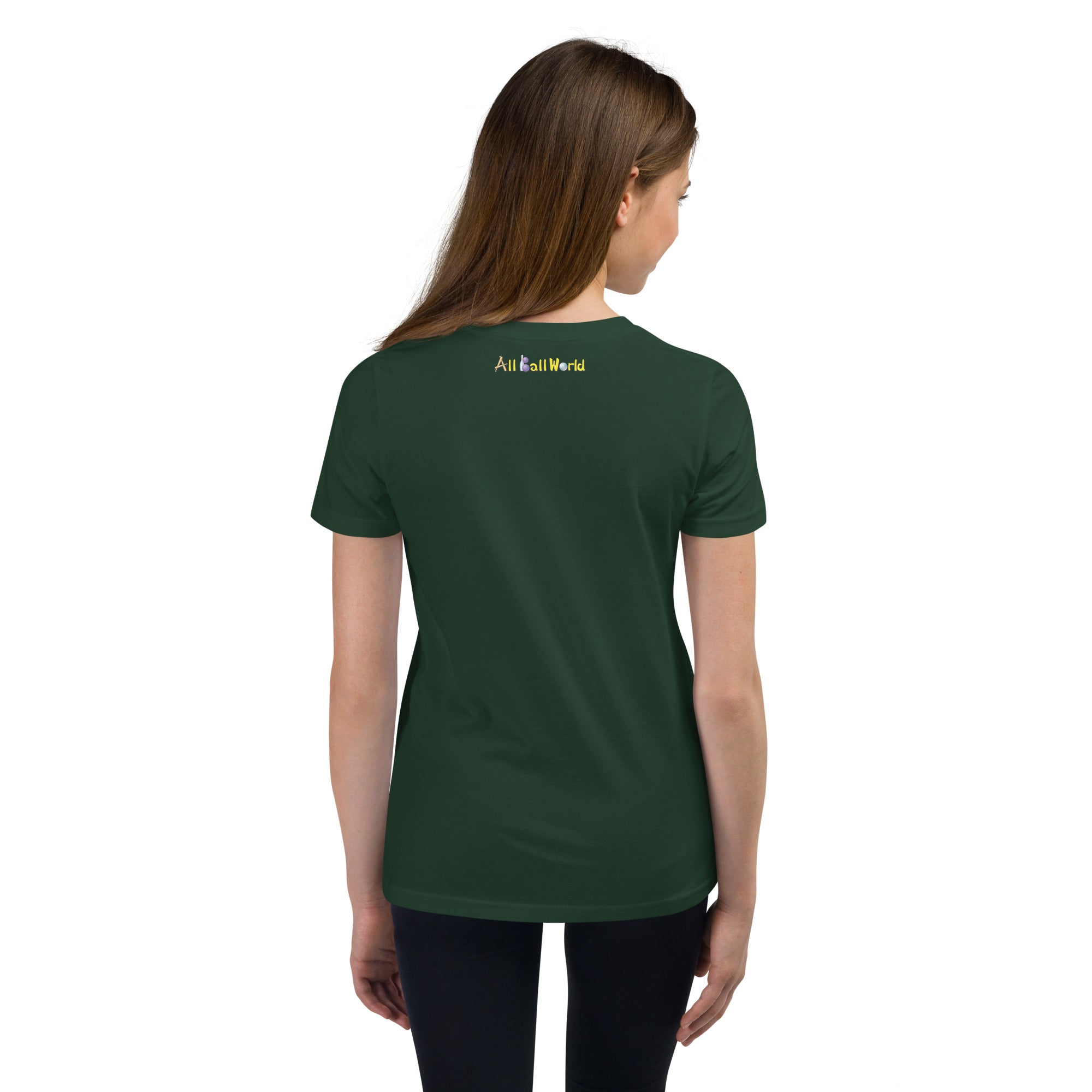 Teen  wearing a green t-shirt with a Elder Soccer Ball graphic design 